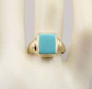 Antique 1920's Art Deco RARE Natural Persian Turquoise 10k Solid Yellow Gold Ladies Cocktail Ring