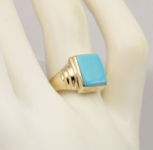 Antique 1920's Art Deco RARE Natural Persian Turquoise 10k Solid Yellow Gold Ladies Cocktail Ring