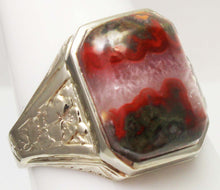 Load image into Gallery viewer, Antique 1920&#39;s Art Deco RARE Natural Banded Red Agate Hand Engraved 10k Solid White Gold Men&#39;s Ring