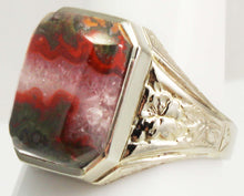 Load image into Gallery viewer, Antique 1920&#39;s Art Deco RARE Natural Banded Red Agate Hand Engraved 10k Solid White Gold Men&#39;s Ring