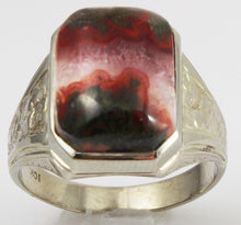 Load image into Gallery viewer, Antique 1920&#39;s Art Deco RARE Natural Banded Red Agate Hand Engraved 10k Solid White Gold Men&#39;s Ring