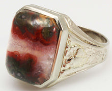 Load image into Gallery viewer, Antique 1920&#39;s Art Deco RARE Natural Banded Red Agate Hand Engraved 10k Solid White Gold Men&#39;s Ring