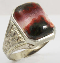 Load image into Gallery viewer, Antique 1920&#39;s Art Deco RARE Natural Banded Red Agate Hand Engraved 10k Solid White Gold Men&#39;s Ring