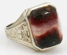 Load image into Gallery viewer, Antique 1920&#39;s Art Deco RARE Natural Banded Red Agate Hand Engraved 10k Solid White Gold Men&#39;s Ring