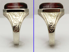 Load image into Gallery viewer, Antique 1920&#39;s Art Deco RARE Natural Banded Red Agate Hand Engraved 10k Solid White Gold Men&#39;s Ring