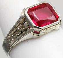 Load image into Gallery viewer, Antique 1920&#39;s Art Deco 4ct Emerald Cut Ruby Milgrained &amp; Engraved 10k Solid White Gold Men&#39;s Ring