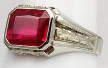 Load image into Gallery viewer, Antique 1920&#39;s Art Deco 4ct Emerald Cut Ruby Milgrained &amp; Engraved 10k Solid White Gold Men&#39;s Ring