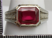 Load image into Gallery viewer, Antique 1920&#39;s Art Deco 4ct Emerald Cut Ruby Milgrained &amp; Engraved 10k Solid White Gold Men&#39;s Ring