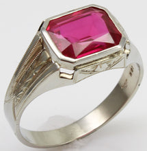 Load image into Gallery viewer, Antique 1920&#39;s Art Deco 4ct Emerald Cut Ruby Milgrained &amp; Engraved 10k Solid White Gold Men&#39;s Ring