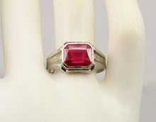 Load image into Gallery viewer, Antique 1920&#39;s Art Deco 4ct Emerald Cut Ruby Milgrained &amp; Engraved 10k Solid White Gold Men&#39;s Ring