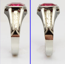 Load image into Gallery viewer, Antique 1920&#39;s Art Deco 4ct Emerald Cut Ruby Milgrained &amp; Engraved 10k Solid White Gold Men&#39;s Ring