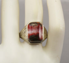 Load image into Gallery viewer, Antique 1920&#39;s Art Deco RARE Natural Banded Red Agate Hand Engraved 10k Solid White Gold Men&#39;s Ring