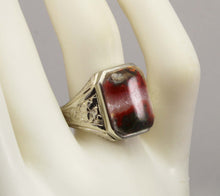 Load image into Gallery viewer, Antique 1920&#39;s Art Deco RARE Natural Banded Red Agate Hand Engraved 10k Solid White Gold Men&#39;s Ring