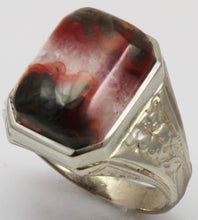 Load image into Gallery viewer, Antique 1920&#39;s Art Deco RARE Natural Banded Red Agate Hand Engraved 10k Solid White Gold Men&#39;s Ring