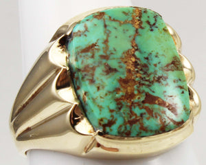 Antique 1920's Art Deco RARE COLLAPSED ORANGE Matrix Kingman Turquoise 10k Solid Gold Men's Ring