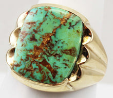 Load image into Gallery viewer, Antique 1920&#39;s Art Deco RARE COLLAPSED ORANGE Matrix Kingman Turquoise 10k Solid Gold Men&#39;s Ring