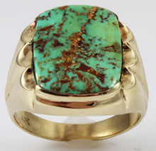 Load image into Gallery viewer, Antique 1920&#39;s Art Deco RARE COLLAPSED ORANGE Matrix Kingman Turquoise 10k Solid Gold Men&#39;s Ring