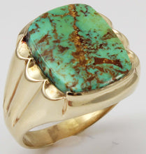 Load image into Gallery viewer, Antique 1920&#39;s Art Deco RARE COLLAPSED ORANGE Matrix Kingman Turquoise 10k Solid Gold Men&#39;s Ring