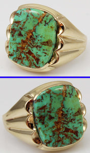 Antique 1920's Art Deco RARE COLLAPSED ORANGE Matrix Kingman Turquoise 10k Solid Gold Men's Ring