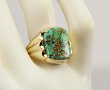 Load image into Gallery viewer, Antique 1920&#39;s Art Deco RARE COLLAPSED ORANGE Matrix Kingman Turquoise 10k Solid Gold Men&#39;s Ring