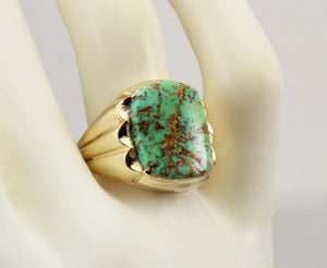 Antique 1920's Art Deco RARE COLLAPSED ORANGE Matrix Kingman Turquoise 10k Solid Gold Men's Ring