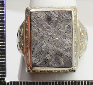 Antique Art Deco SIGNED LaFrance of NY Natural Meteorite Cabochon 10k Solid White Gold Men's Ring