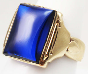 Art Deco 10k Solid Yellow Gold 16x12mm Rectangular Blue Spinel Cabochon