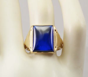 Art Deco 10k Solid Yellow Gold 16x12mm Rectangular Blue Spinel Cabochon