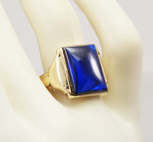 Art Deco 10k Solid Yellow Gold 16x12mm Rectangular Blue Spinel Cabochon