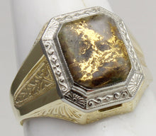 Load image into Gallery viewer, Antique 1920&#39;s Art Deco SIGNED Ostby &amp; Barton RARE Natural Gold in Quartz 10k Solid Gold Men&#39;s Ring