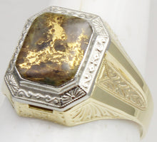 Load image into Gallery viewer, Antique 1920&#39;s Art Deco SIGNED Ostby &amp; Barton RARE Natural Gold in Quartz 10k Solid Gold Men&#39;s Ring