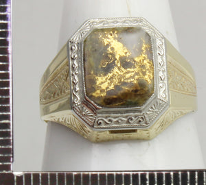 Antique 1920's Art Deco SIGNED Ostby & Barton RARE Natural Gold in Quartz 10k Solid Gold Men's Ring