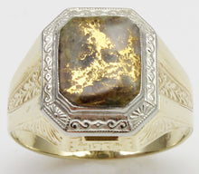 Load image into Gallery viewer, Antique 1920&#39;s Art Deco SIGNED Ostby &amp; Barton RARE Natural Gold in Quartz 10k Solid Gold Men&#39;s Ring