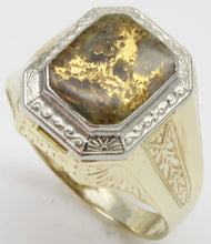 Load image into Gallery viewer, Antique 1920&#39;s Art Deco SIGNED Ostby &amp; Barton RARE Natural Gold in Quartz 10k Solid Gold Men&#39;s Ring