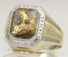 Load image into Gallery viewer, Antique 1920&#39;s Art Deco SIGNED Ostby &amp; Barton RARE Natural Gold in Quartz 10k Solid Gold Men&#39;s Ring