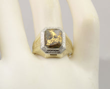 Load image into Gallery viewer, Antique 1920&#39;s Art Deco SIGNED Ostby &amp; Barton RARE Natural Gold in Quartz 10k Solid Gold Men&#39;s Ring