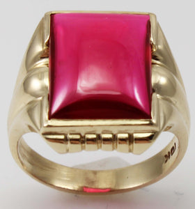 Antique 1920's Art Deco LARGE 12ct Ruby Cabochon 10k Solid Yellow Gold Men's Ring