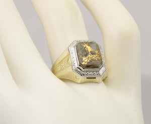 Antique 1920's Art Deco SIGNED Ostby & Barton RARE Natural Gold in Quartz 10k Solid Gold Men's Ring