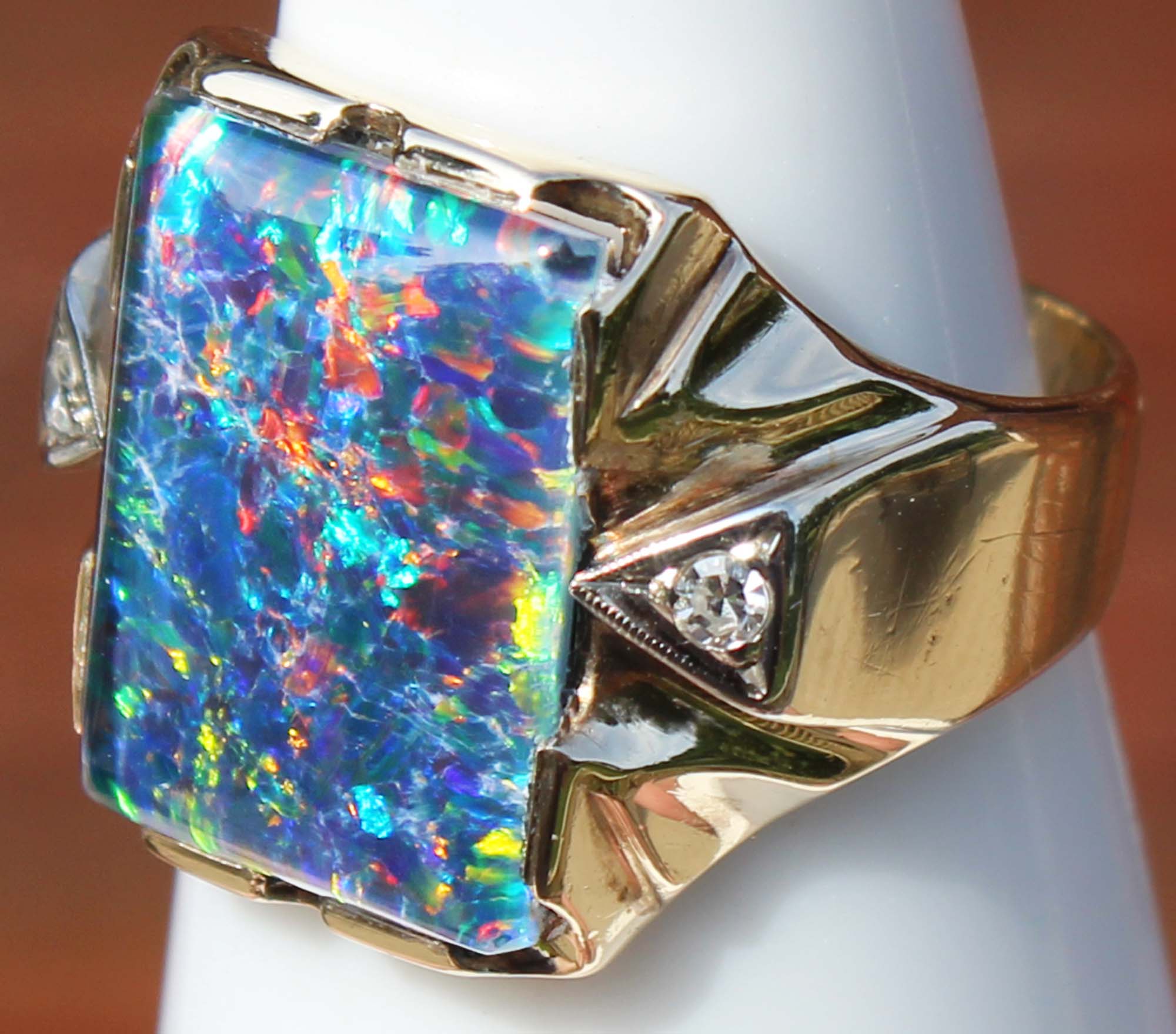 Antique 1920's Art Deco LARGE BRIGHT RAINBOW RARE Natural Opal