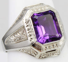 Load image into Gallery viewer, Antique Art Deco Ostby &amp; Barton 3ct Emerald Cut Natural Amethyst 10k Solid White Gold Men&#39;s Ring