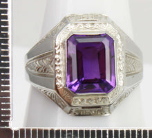 Load image into Gallery viewer, Antique Art Deco Ostby &amp; Barton 3ct Emerald Cut Natural Amethyst 10k Solid White Gold Men&#39;s Ring