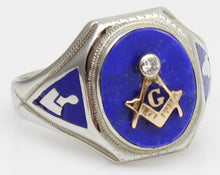 Load image into Gallery viewer, Antique Ostby &amp; Barton Art Deco Masonic Diamond &amp; Lapis Lazuli Milgrained 10k Solid Gold Men&#39;s Ring