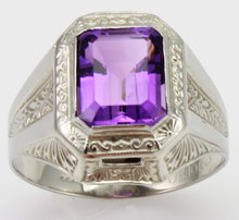 Load image into Gallery viewer, Antique Art Deco Ostby &amp; Barton 3ct Emerald Cut Natural Amethyst 10k Solid White Gold Men&#39;s Ring