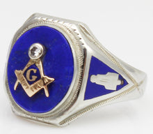 Load image into Gallery viewer, Antique Ostby &amp; Barton Art Deco Masonic Diamond &amp; Lapis Lazuli Milgrained 10k Solid Gold Men&#39;s Ring