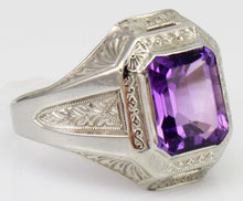 Load image into Gallery viewer, Antique Art Deco Ostby &amp; Barton 3ct Emerald Cut Natural Amethyst 10k Solid White Gold Men&#39;s Ring