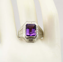 Load image into Gallery viewer, Antique Art Deco Ostby &amp; Barton 3ct Emerald Cut Natural Amethyst 10k Solid White Gold Men&#39;s Ring