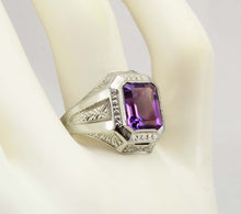 Load image into Gallery viewer, Antique Art Deco Ostby &amp; Barton 3ct Emerald Cut Natural Amethyst 10k Solid White Gold Men&#39;s Ring