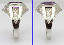 Load image into Gallery viewer, Antique Art Deco Ostby &amp; Barton 3ct Emerald Cut Natural Amethyst 10k Solid White Gold Men&#39;s Ring