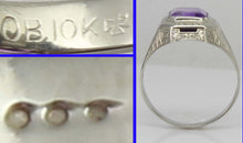 Load image into Gallery viewer, Antique Art Deco Ostby &amp; Barton 3ct Emerald Cut Natural Amethyst 10k Solid White Gold Men&#39;s Ring