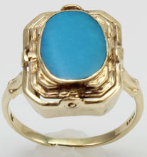 Load image into Gallery viewer, Antique SIGNED ESEMCO 1920s Art Deco Opal &amp; Persian Turquoise 10k Solid Gold Cocktail RARE Flip Ring